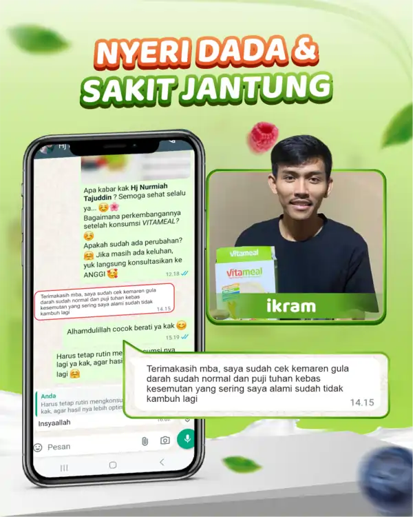 TESTIMONI NYERI DADA DAN SAKIT JANTUNG VITAMEAL HIJAU